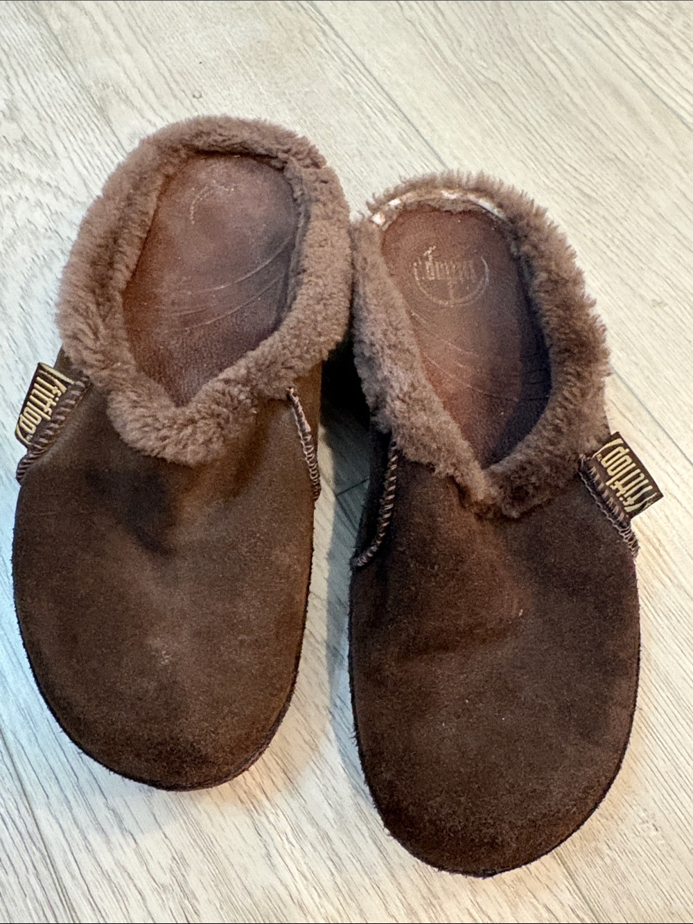 Kids Brown Faux-Suede Fleece Clog Slippers
